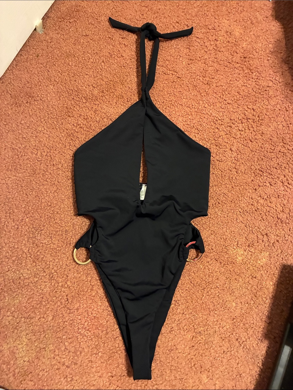 Fashion Nova Black Halter One-Piece Swimsuit